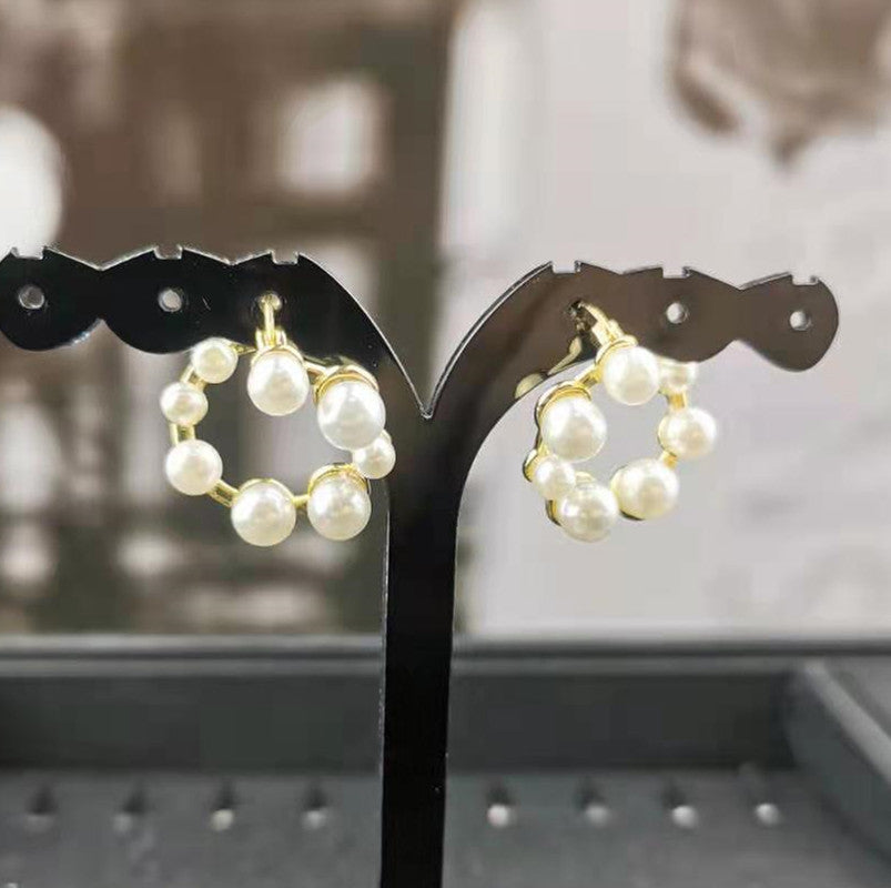 赛家新款耳圈几何大小珍珠法式复古气质耳圈耳钉饰品不规则耳环女