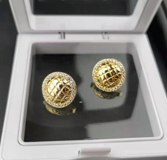 赛家新款耳钉女圆圈网纹帽子时尚气质潮流耳饰品金色格纹耳环女