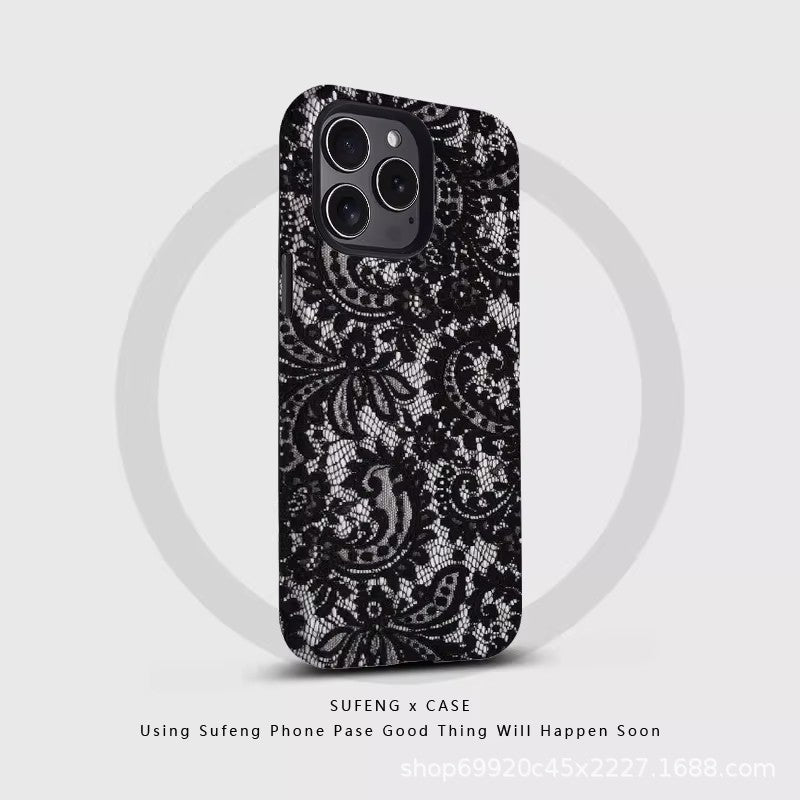 跨境防指纹蕾丝花适用苹果17Promax手机壳iPhone16磁吸15菲林壳14