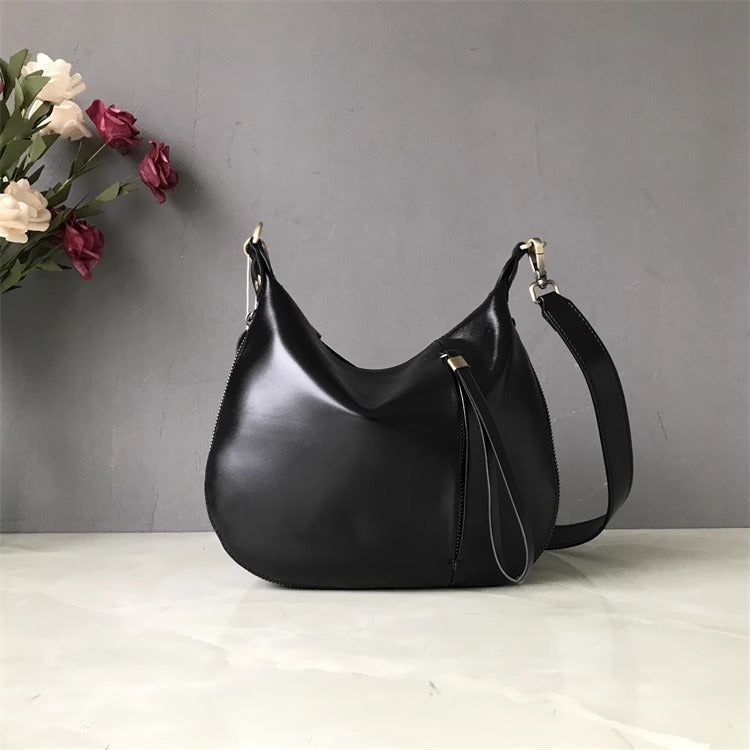 直播新款复古时尚马鞍包包女植鞣牛皮软皮质感小众设计单肩斜挎包