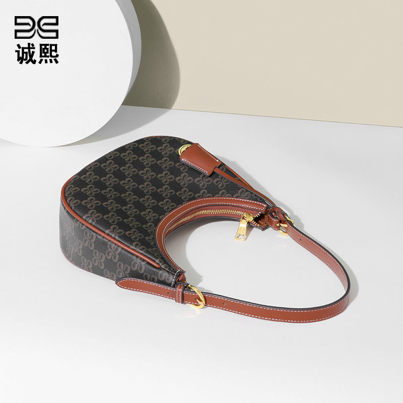 港风潮流老花月牙包百搭新月包小众设计手提包通勤单肩斜挎腋下包