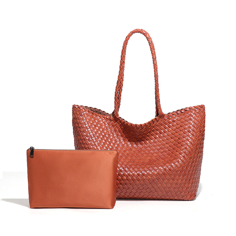 夏季新款大容量手工编织包女士休闲手提托特包时尚单肩腋下子母包