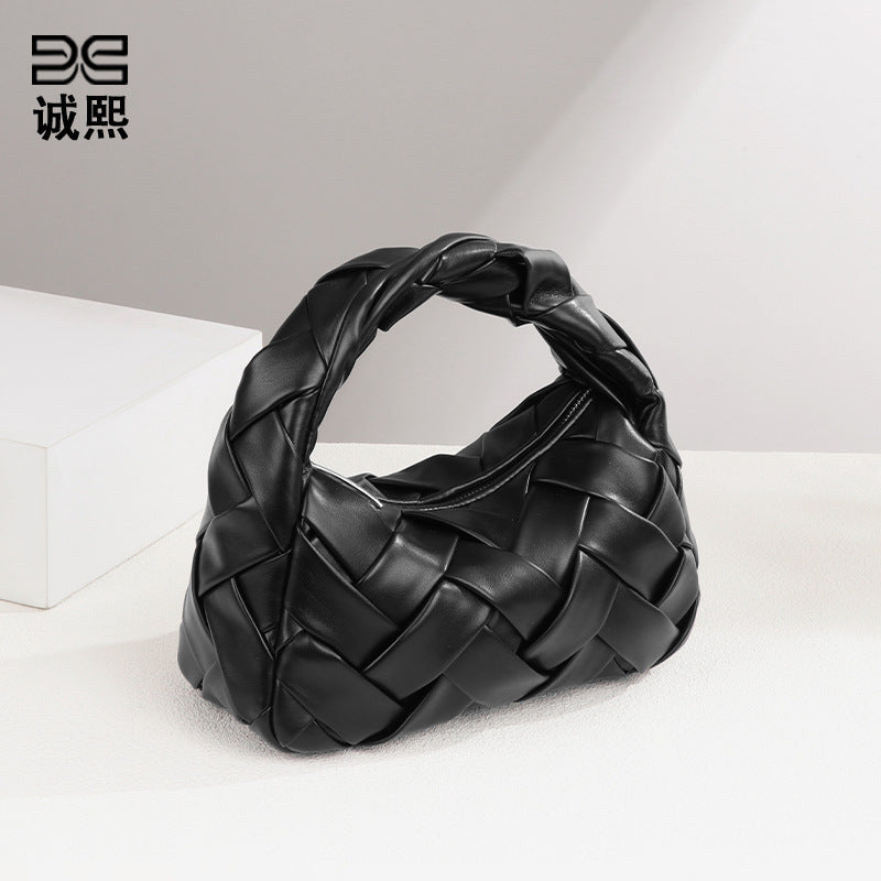 工厂定制贴标LOGO手工编织包包软皮质感手拎女包高级感百搭饭盒包