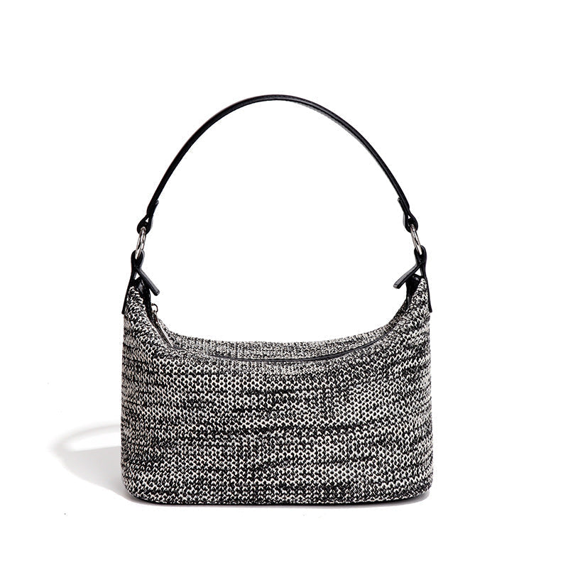 简约时尚拉菲草手提饭盒包清新百搭编织女包通勤大容量单肩腋下包
