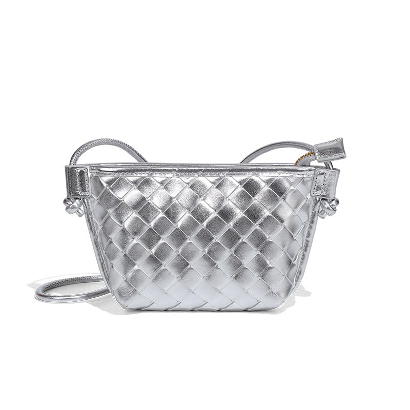 新款纯色百搭斜跨编织女包休闲创意零钱包小巧可爱mini复古饺子包