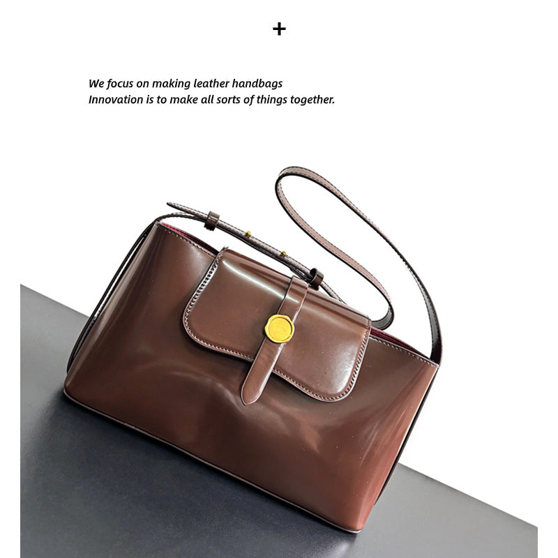 韩国2023小众牛皮腋下手提包可斜挎有延长肩带百搭休闲真皮牛皮