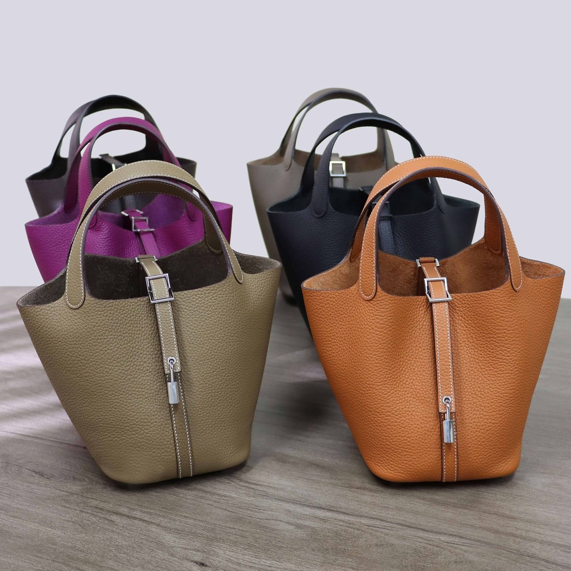 进口头层TC牛皮蜡线小号18Picotin菜篮子水桶包手提女包 无痕代发