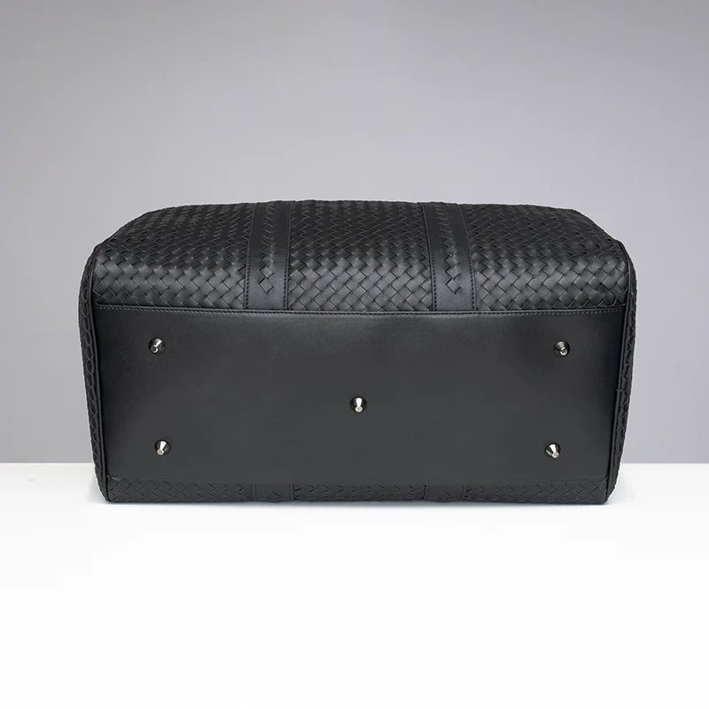 X&BV男士手提旅行包真皮大容量商务编织单肩斜挎包健身短途行李包