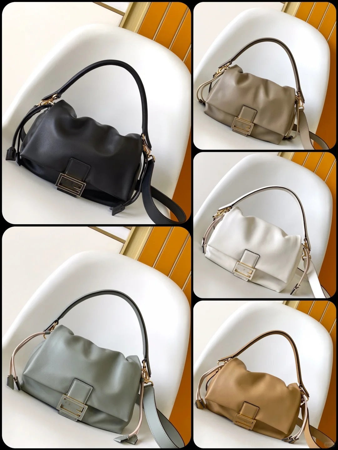 25新款法棍复古时髦抽绳腋下包轻奢高级翻盖云朵包软牛皮单肩包