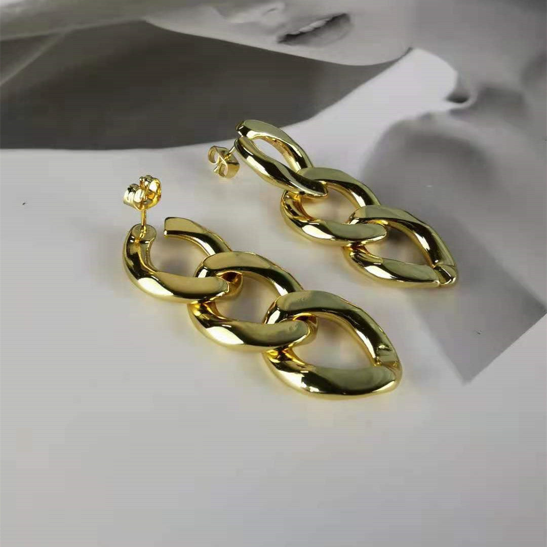 赛家新款耳环女三环扣欧美风时尚气质复古港风ins耳饰链条耳钉