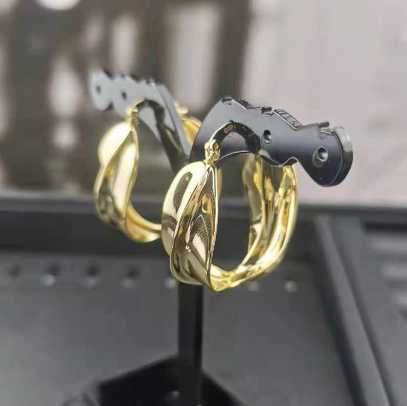 赛家新款耳圈CEL极简欧美复古金色气质个性耳饰扭曲金属大耳环女