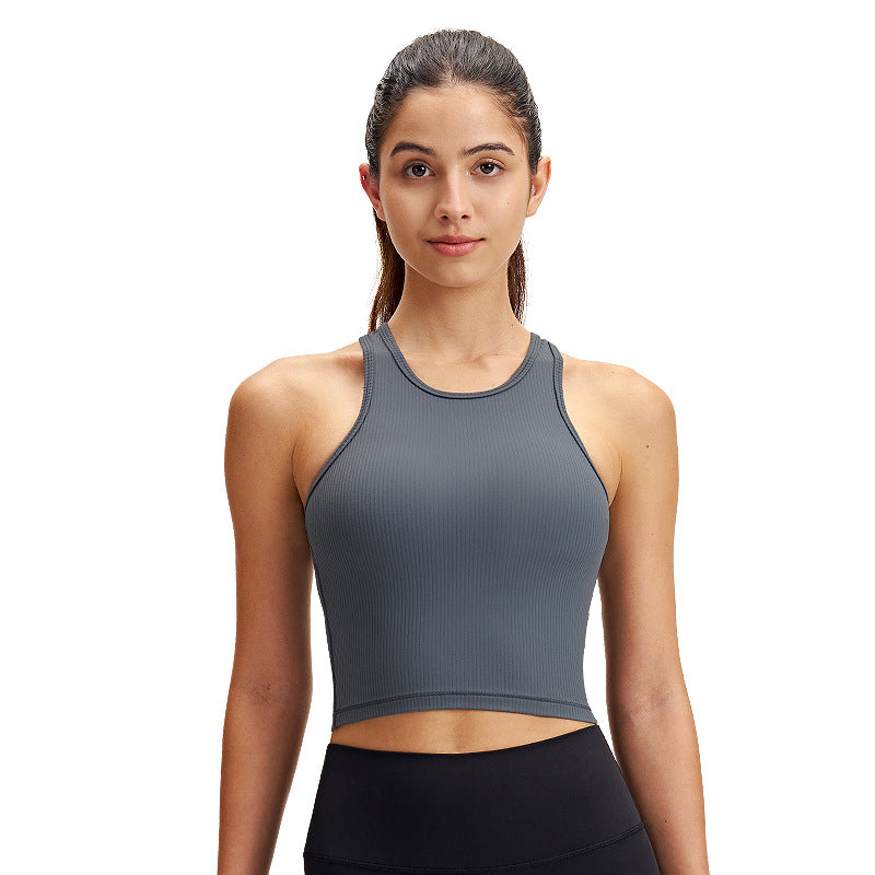 INF罗纹工字运动背心lulu短款女士瑜伽服透气速干带胸垫健身上衣