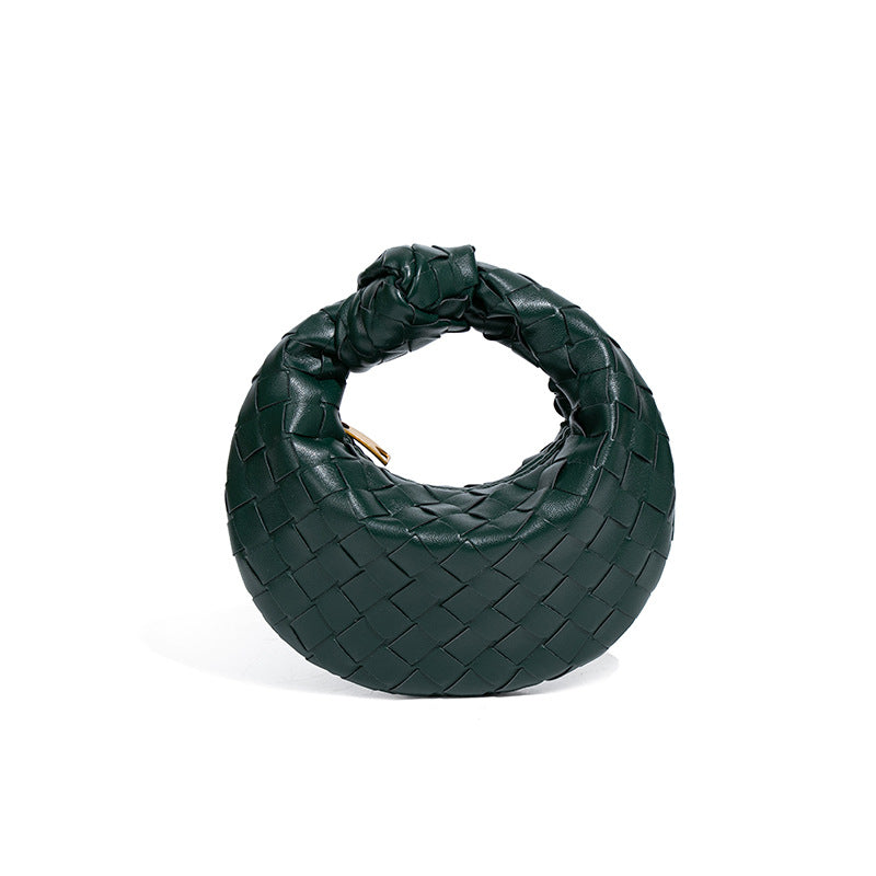 外贸新品时尚手拎饺子包打结手工编织女包百搭mini质感纯色牛角包