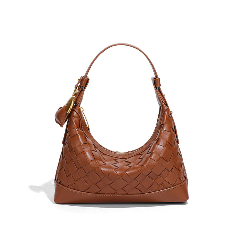 2025新款泡芙手工编织包包女大容量休闲手提饭盒包软皮单肩斜跨包