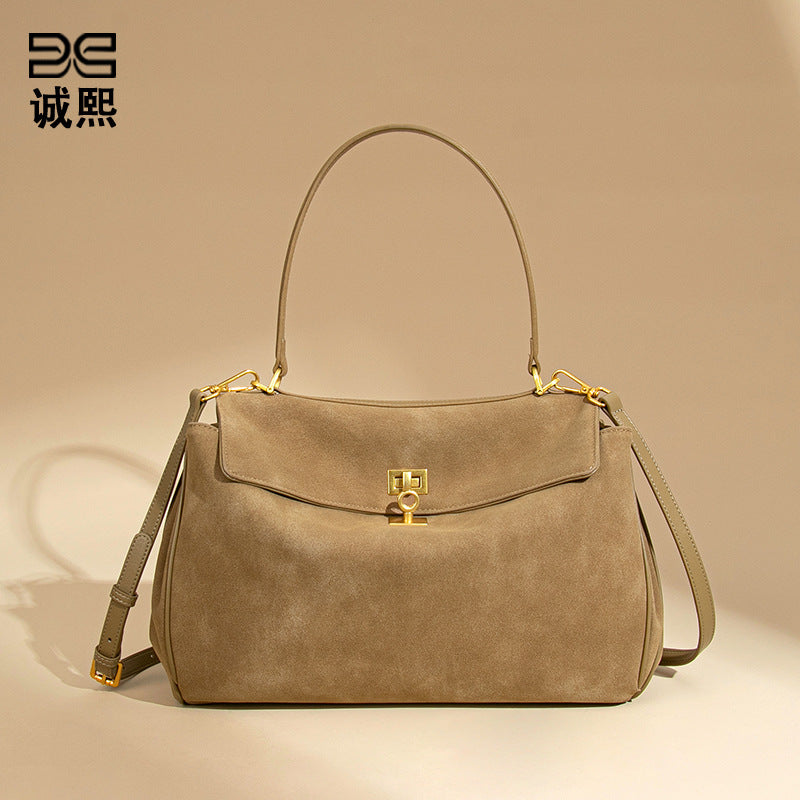 高级感气质手提女包大容量潮流磨砂麂皮绒斜挎包休闲单肩凯利包包