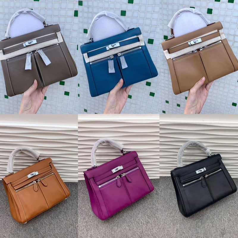 大牌仿牌新款swif双肩带凯莉包牛皮女包单肩斜挎手提包包一件代发