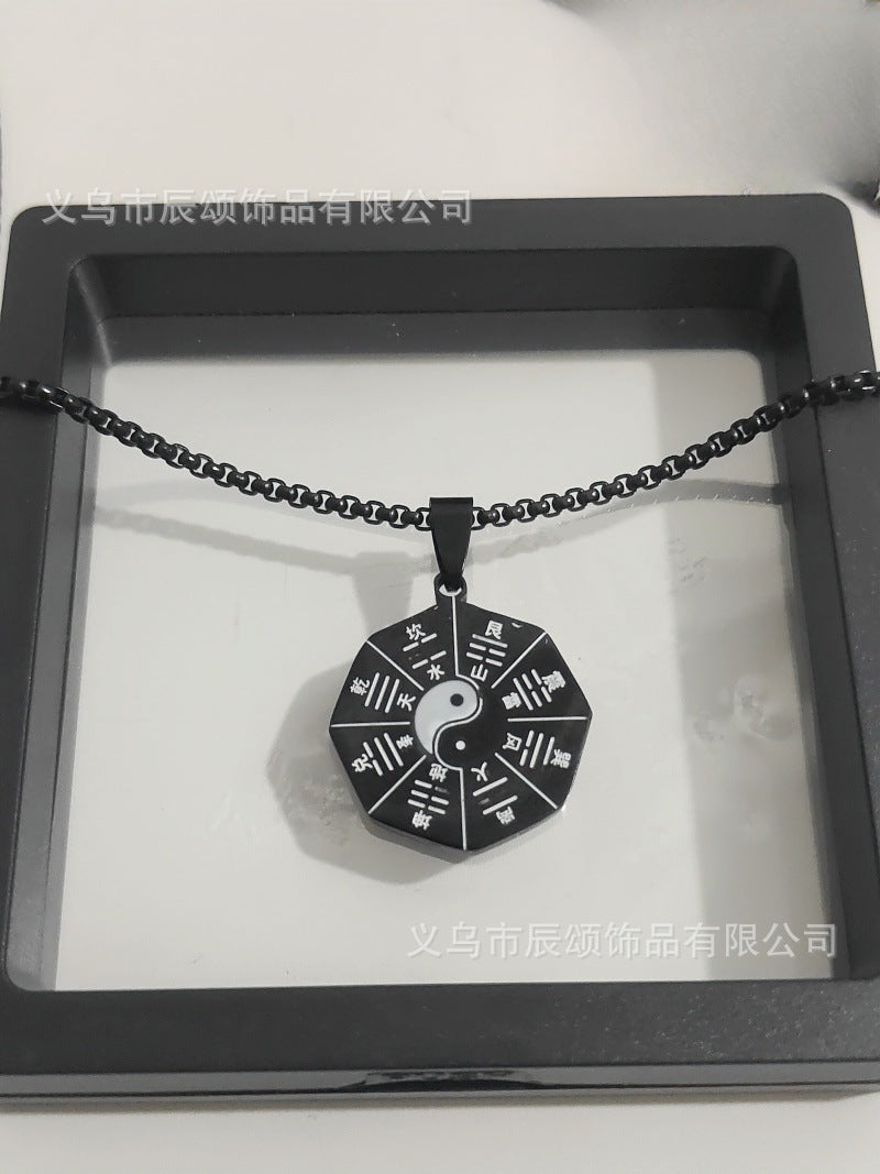 复古民族风太极八卦图项链国潮旅游纪念品钛钢吊坠毛衣链饰品批发