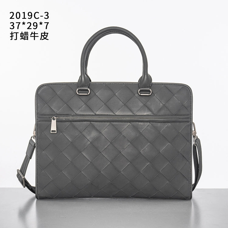 X&BV真皮男包商务包男士手提包大容量编织单肩包斜挎包男士公文包