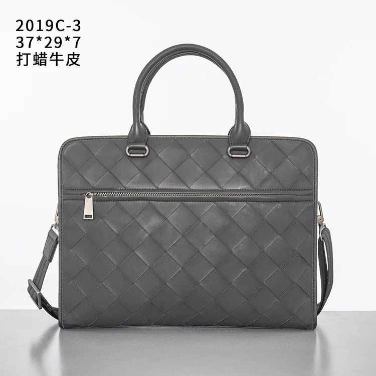 X&BV真皮男包商务包男士手提包大容量编织单肩包斜挎包男士公文包