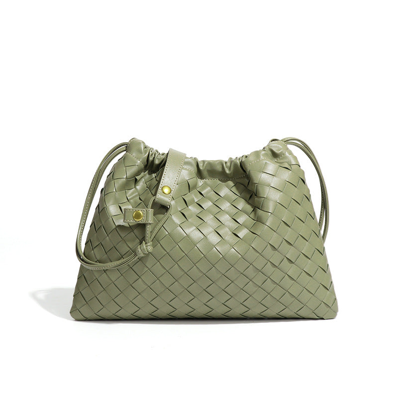 外贸新款福袋单肩女包手工编织包包束口皱褶云朵包时尚复古斜挎包