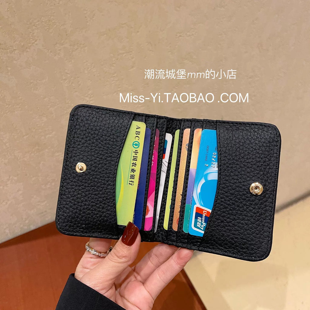 刺绣h卡包真皮小巧搭扣钱包短头层牛皮镂空两折卡夹多卡位零钱包