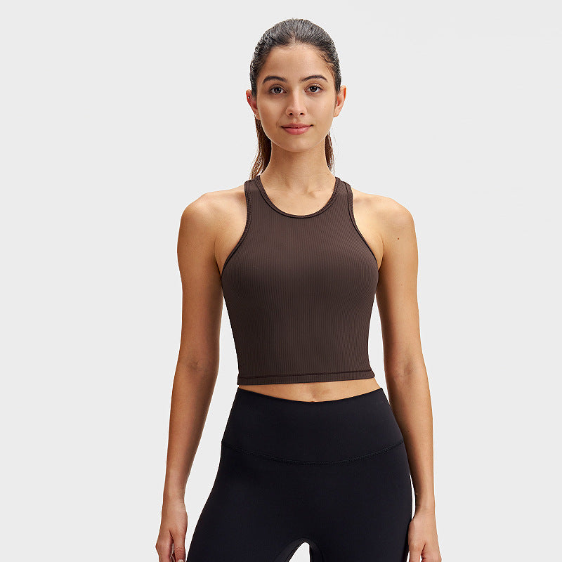 INF罗纹工字运动背心lulu短款女士瑜伽服透气速干带胸垫健身上衣