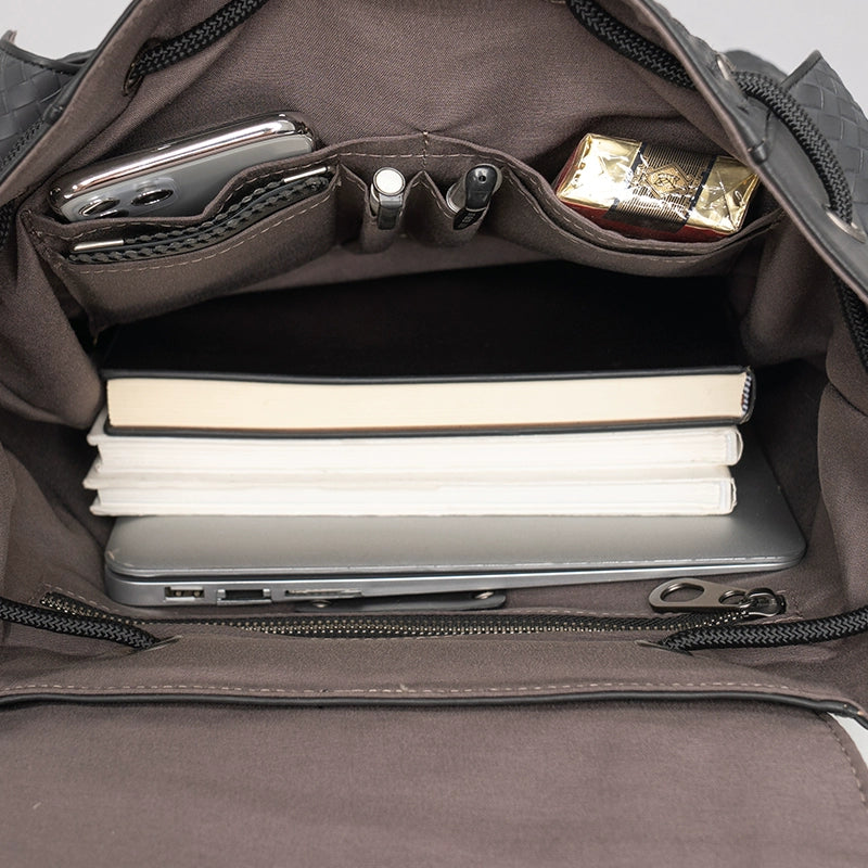 X&BV男士双肩包真皮休闲商务编织旅行包大容量书包电脑包潮男背包