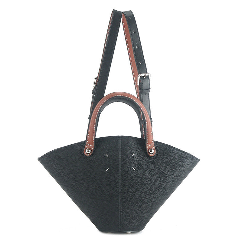 日韩ins简约休闲手提双肩包荔枝纹扇形菜篮子腋下包包一件代批发