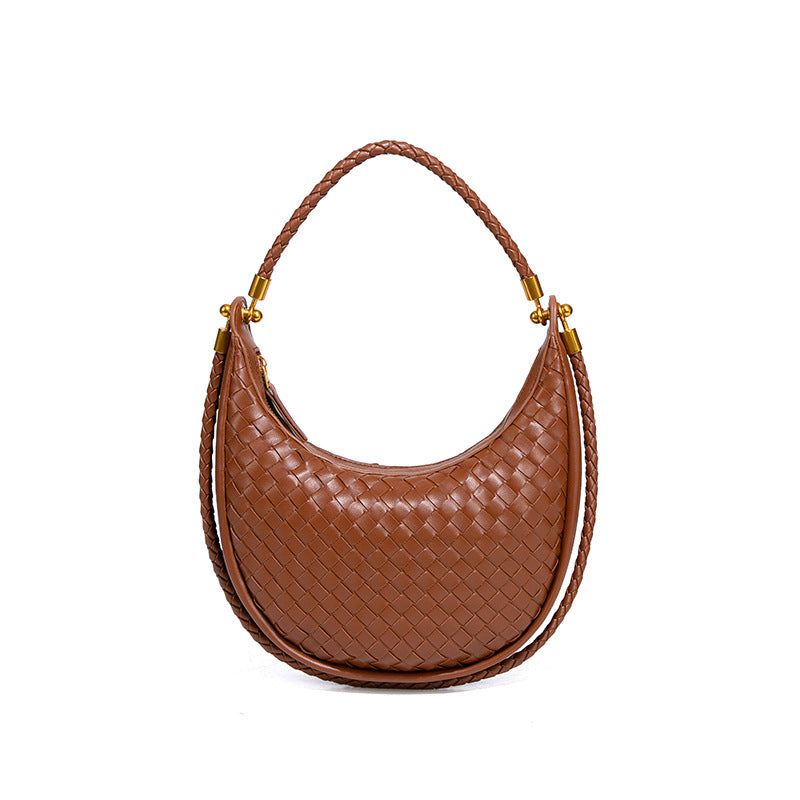 跨境定制贴标斜跨编织女包纯色质感手提单肩腋下包小众月牙饺子包