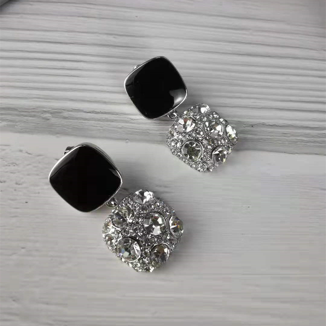 赛林家2021年新款耳环韩国气质感轻奢高级感镶钻珍珠方形耳钉女