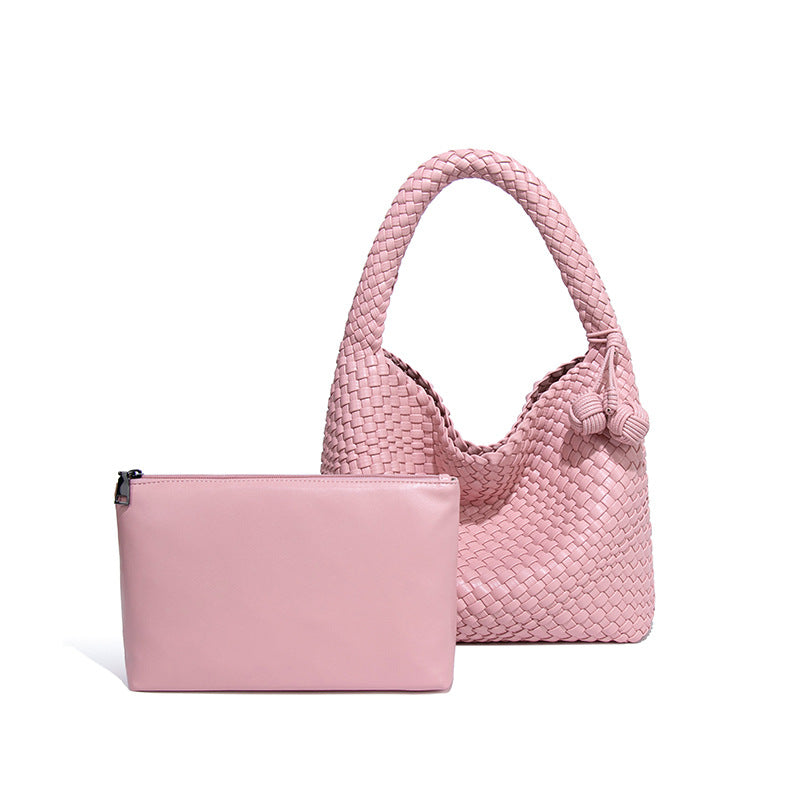 欧美新款手工编织包包个性手提子母包小众单肩腋下包休闲托特包女