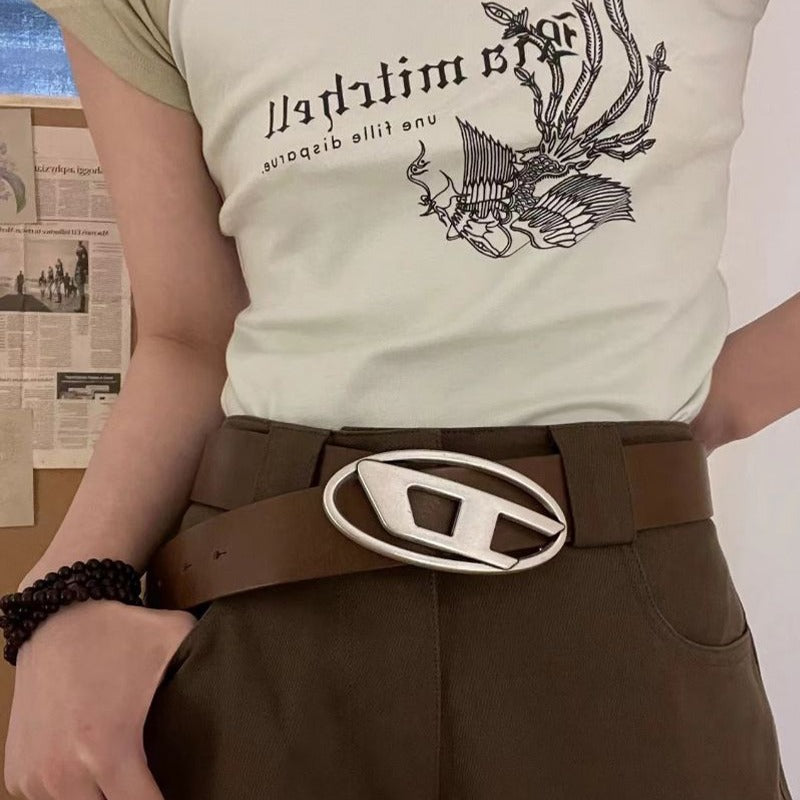 美式复古银色扣D字母腰带男女通用百搭装饰连衣裙牛仔裤皮带工厂