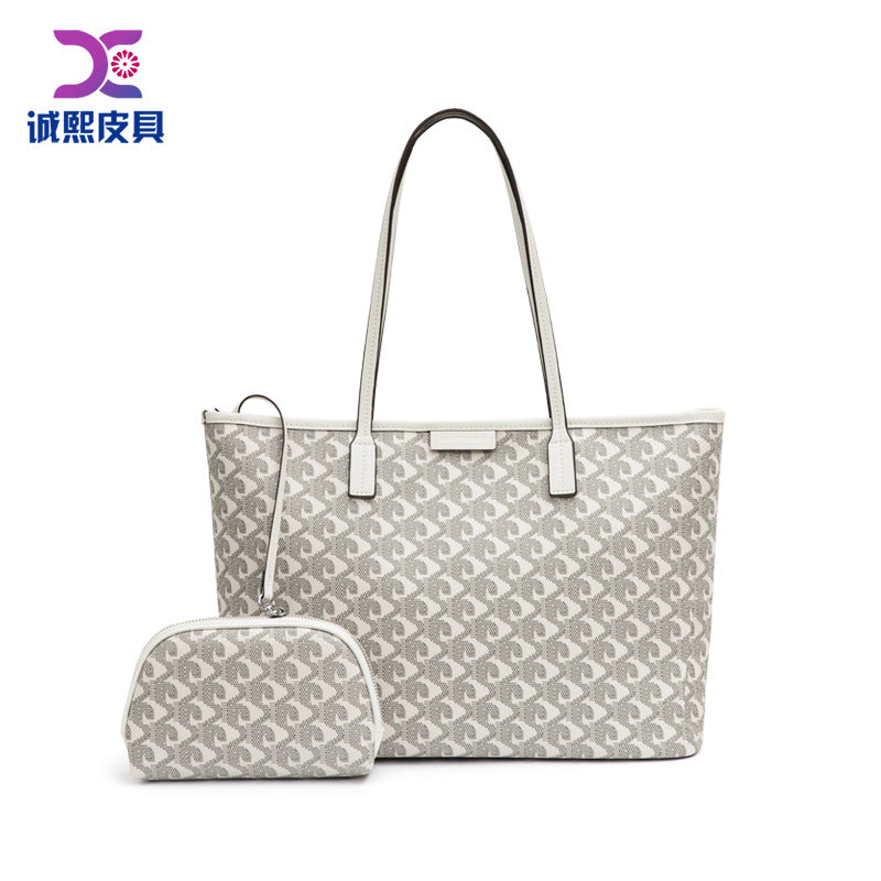 新款简约休闲手提单肩女包上班通勤百搭软皮大容量狗牙子母托特包