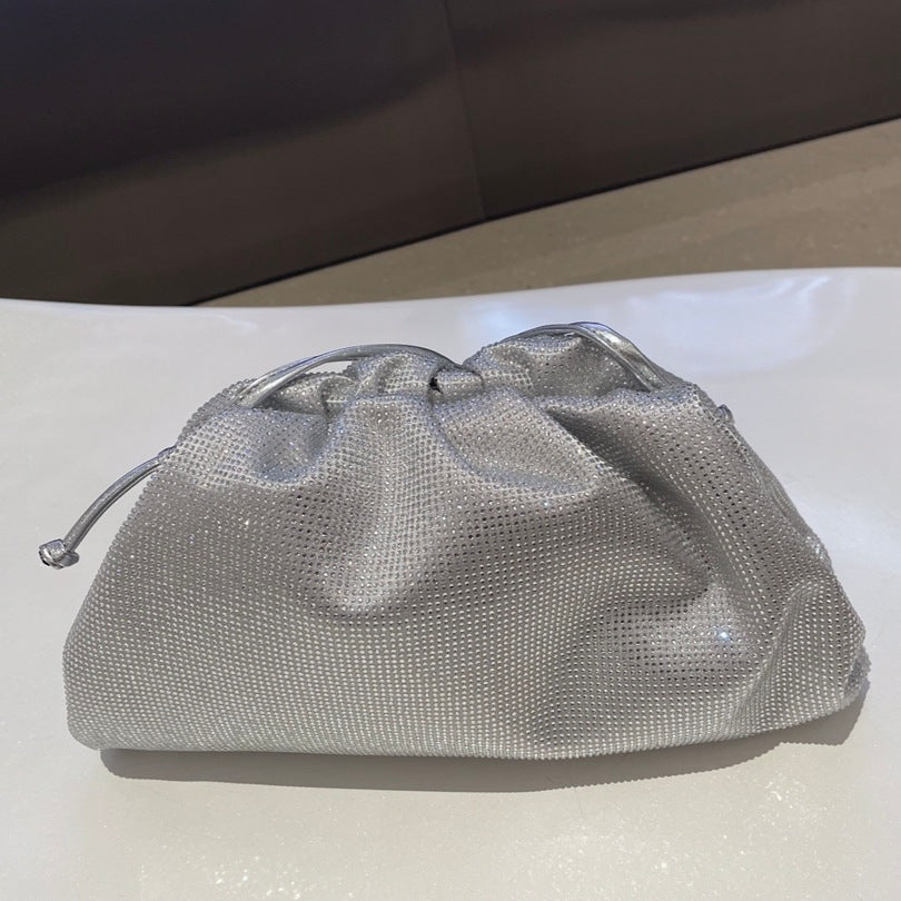 2026春季新款跨境钻石云朵包韩版褶皱夹子包手拿包单肩斜挎包包女