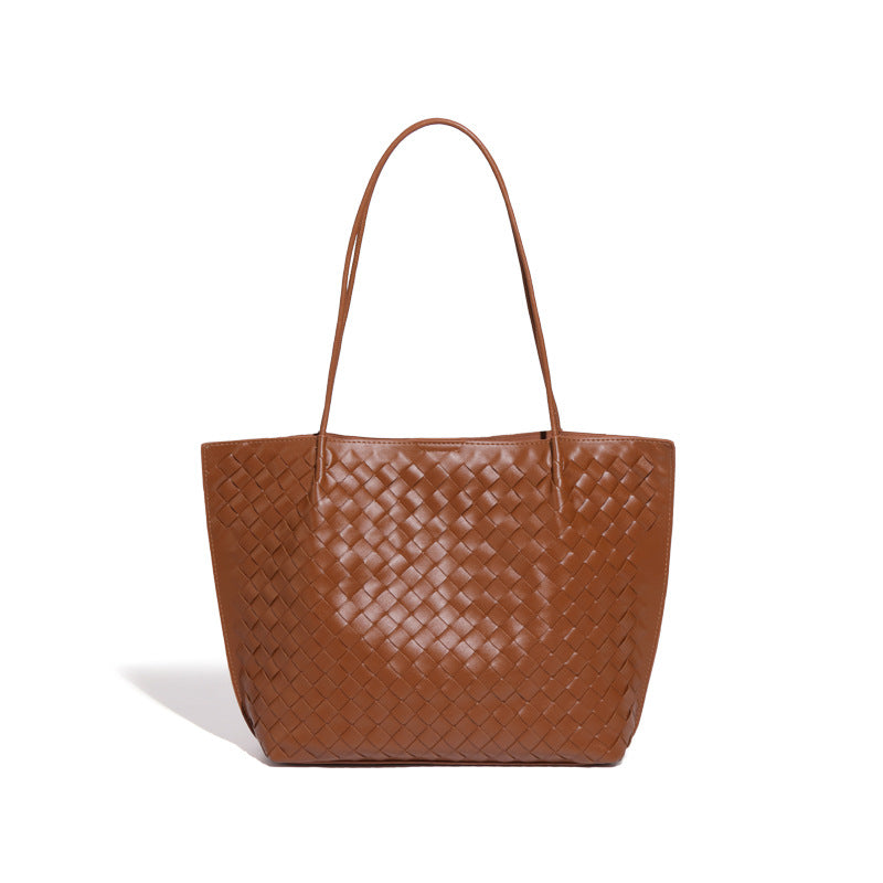 跨境大容量手提托特包秋冬新款子母手工编织包复古潮流单肩腋下包