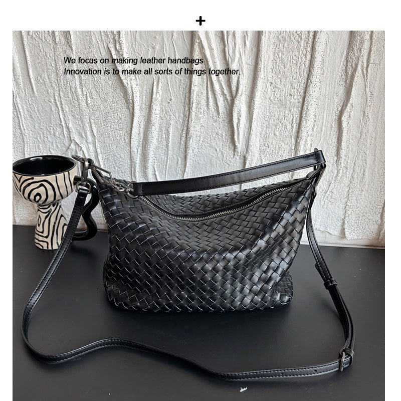 羊皮编织饭盒包饺子包遛狗包慵懒风双肩带腋下包手挽手提斜挎女包