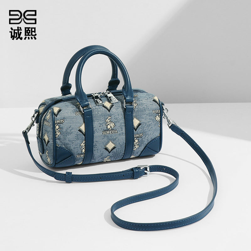 跨境高级感棉麻兔兔手提包通勤百搭大容量枕头包休闲单肩斜挎女包