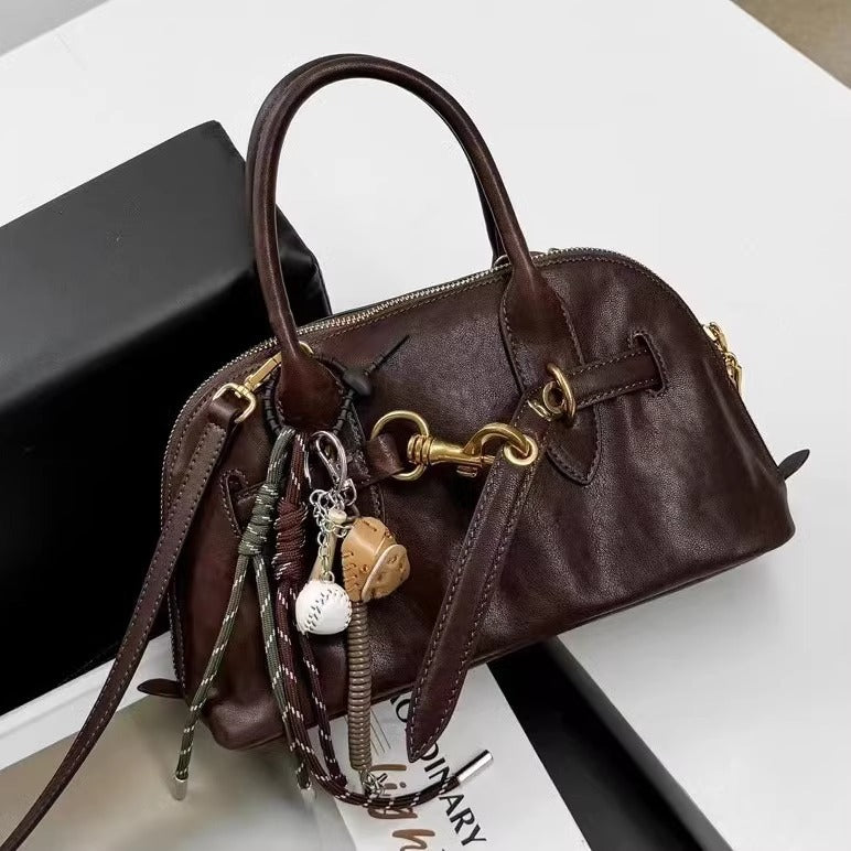 M家同款头层植鞣牛皮托特包小众设计高级感大容量贝壳腋下通勤包