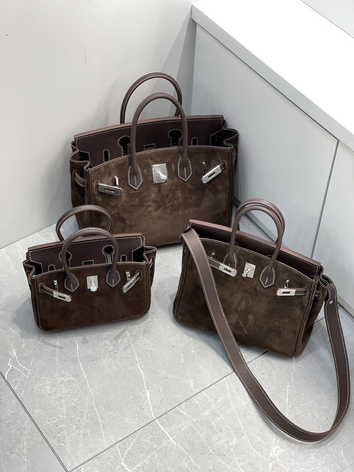 美拉德 铂金麂皮配牛皮包包女秋冬高级感手提包 潮百搭单肩斜挎包