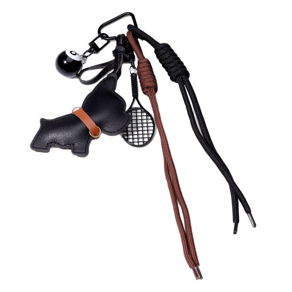 网红个性黑8钥匙流苏黑狗百搭挂饰钥匙扣编织绳包挂件礼品批发