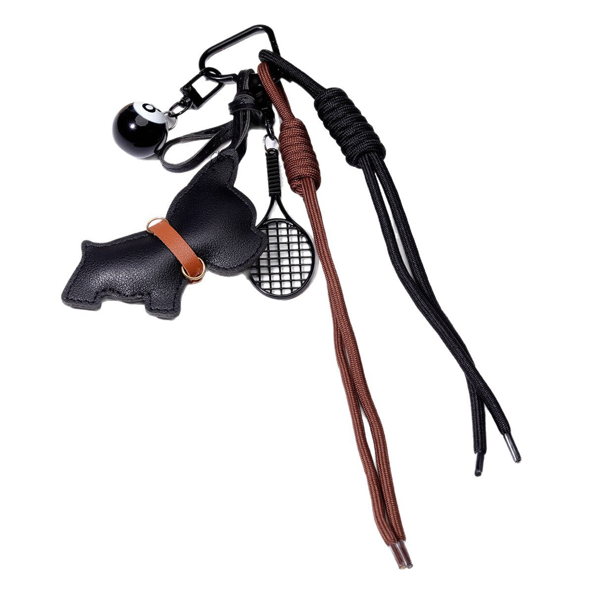 网红个性黑8钥匙流苏黑狗百搭挂饰钥匙扣编织绳包挂件礼品批发