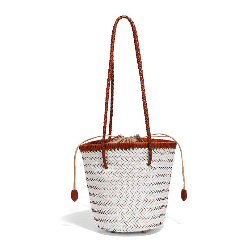 夏季沙滩度假菜篮子真皮编织女包休闲简约手提子母包单肩腋下包包