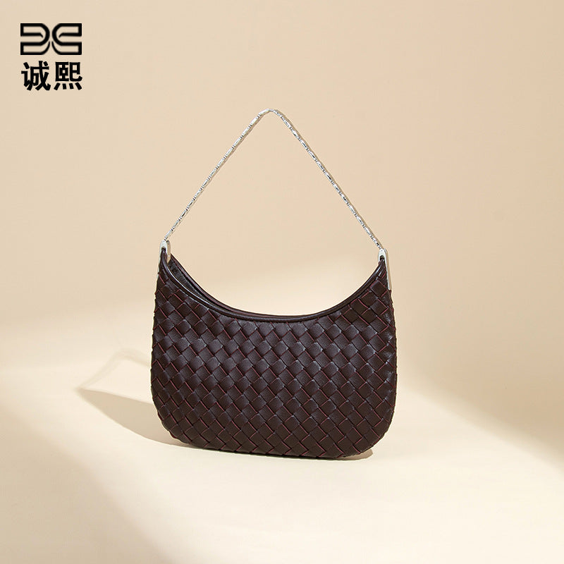 新款2025高级感单肩腋下女包质感潮流纯色编织包小众单肩斜跨包包