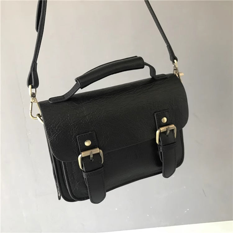 头层植鞣牛皮剑桥包 邮差包女新款潮时尚百搭单肩斜挎包 一件代发