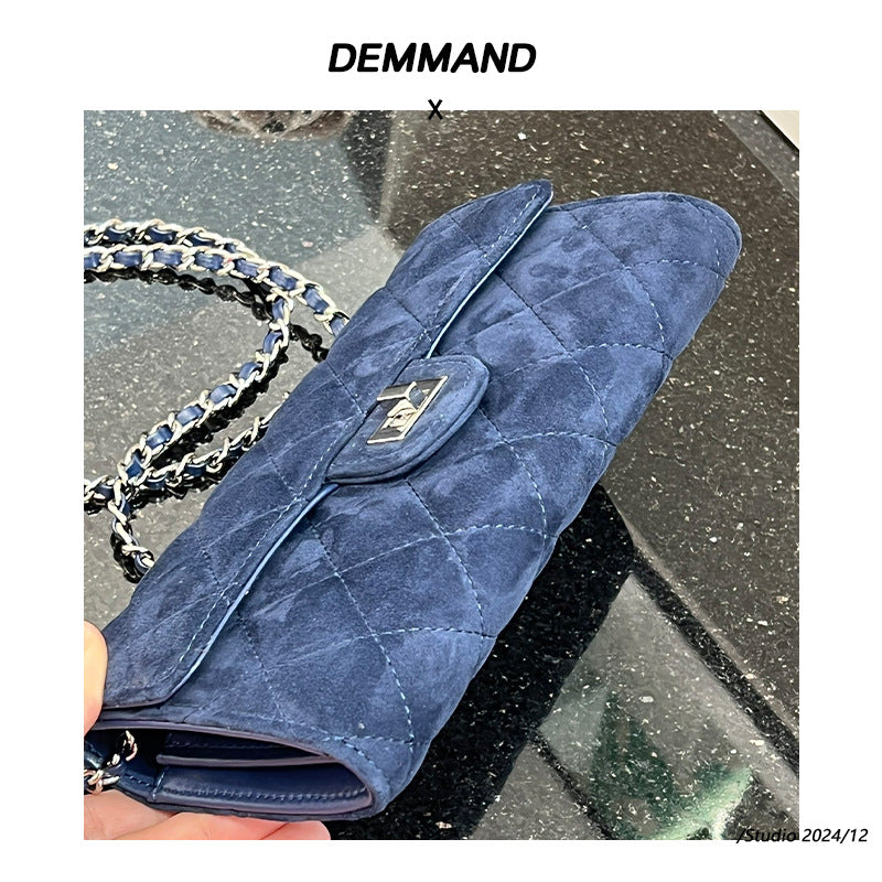 真皮磨砂菱格小香风链条小包包美拉德色百搭斜挎包零钱包手拿包潮