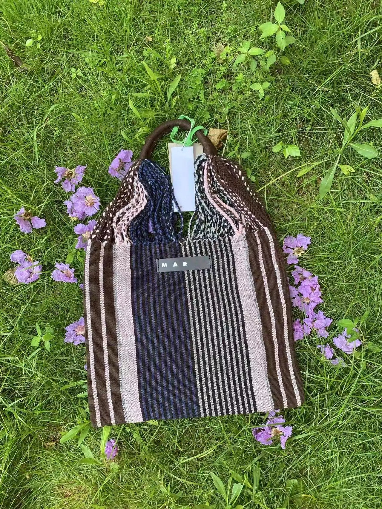 玛尼帆布吊床包针织条纹编织包大容量购物袋休闲单肩手提托特女包