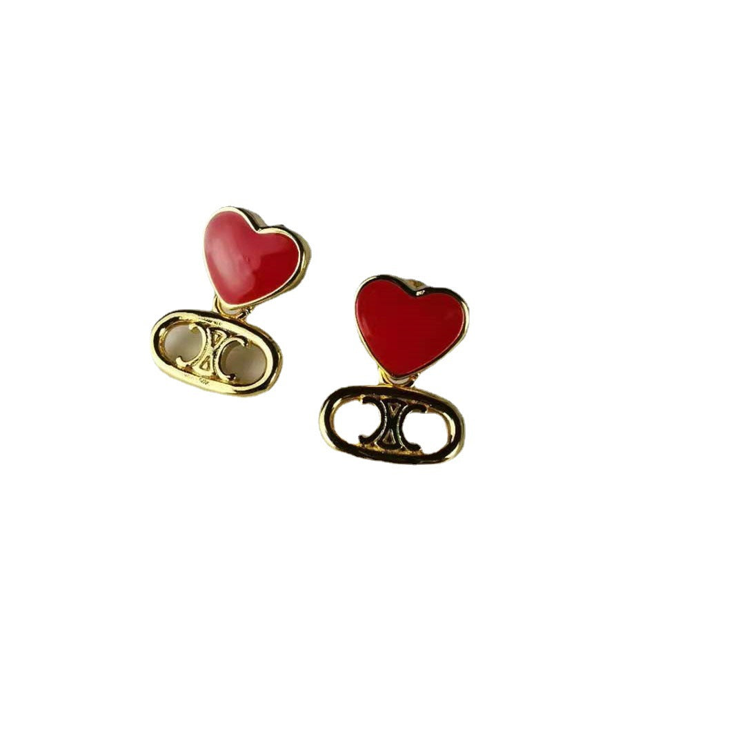 赛家23新款爱心凯旋门耳环时尚耳钉女高级感气质甜美珐琅心形耳钉