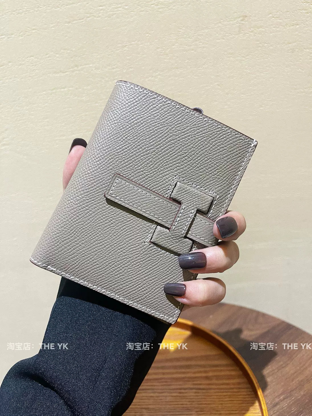 真皮H扣钱包长款男女通用抽带钱包手掌纹多功能两折零钱包证件包