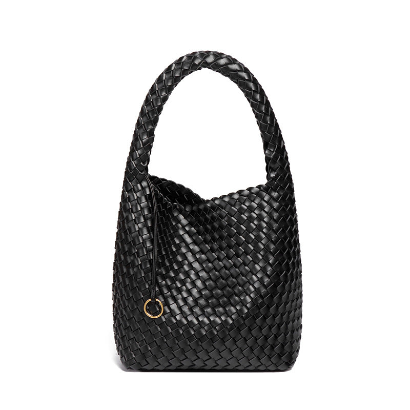 源头工厂定制LOGO贴标单肩腋下包时尚手工编织包大容量子母托特包