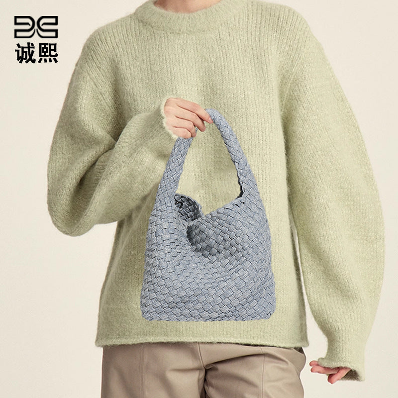 工厂定制手工编织包包简约潮流牛仔布单肩斜挎女包休闲轻便手提包